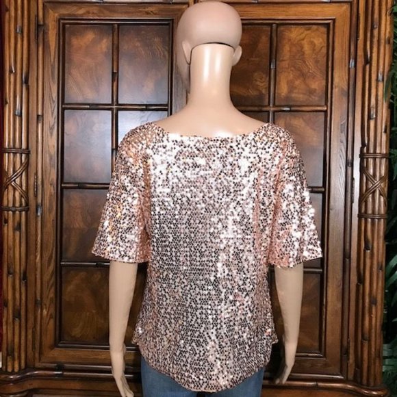 Rose Gold Sequin Bateau NeckTop - Picture 3 of 12